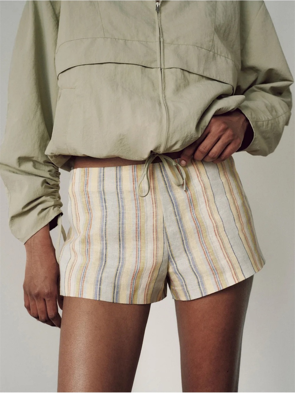 NWT Reformation June Low-Rise Linen Shorts Capri Stripe 0